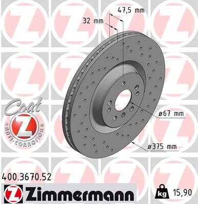 ZIMMERMANN 400.3670.52 Диск тормозной Sport перед. 375x32/54-5x112 MB X164 4.2/4.5/5.0i 06>