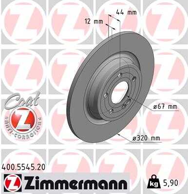 ZIMMERMANN 400554520 Диск тормозной задн. 320x12/44-5x112 MB A-CLASS A 160 18>, d 19>, 180, 19>.