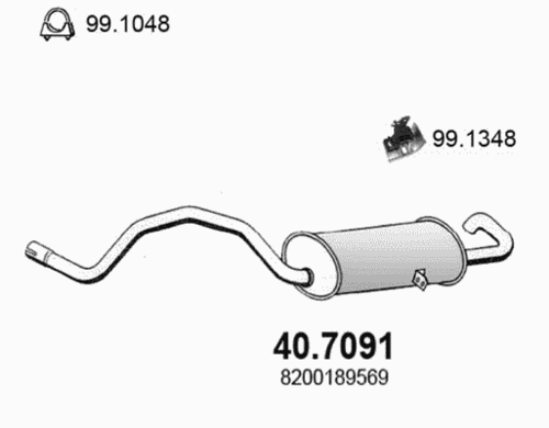 ASSO 40.7091 Глушитель задняя часть RENAULT MEGANE 2. 1.4I 02-04 (10209094/050419/0001523, италия)