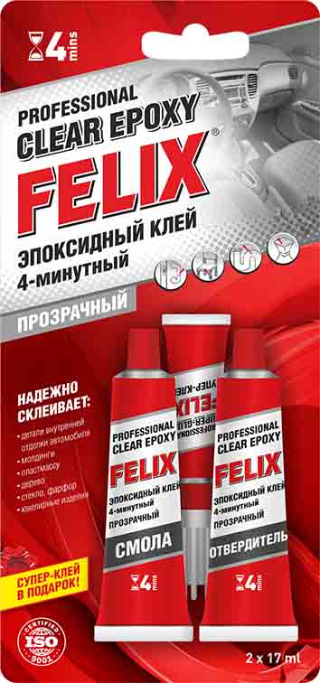 FELIX 411040064 Клей эпоксидный! прозрачный 17mlx2шт+3ml