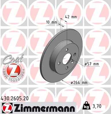 ZIMMERMANN 430.2605.20 Диск тормозной задн. 264x10/42-4x100 OPEL COMBO 1.3 CDTI 16V 04>11, 05>, 05>11, CDT