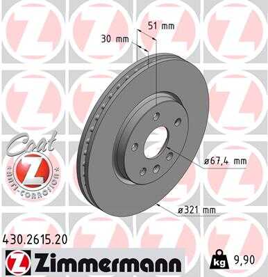 ZIMMERMANN 430.2615.20 диск тормозной перед. 321x30/51-5x120 Opel Insignia 1.8-2.0i/2.0CDTi, Saab 9-5 2.0i-2