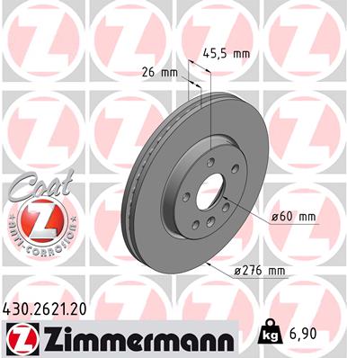 ZIMMERMANN 430.2621.20 Диск тормозной перед.! Chevrolet Aveo 1.2-2.0CDi, Opel Astra J 1.4/1.6/1.3-2.0CDTi 09>