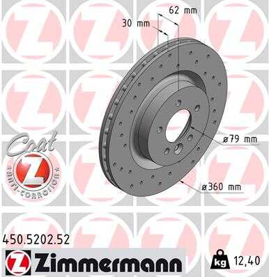 ZIMMERMANN 450.5202.52 Диск тормозной Sport перед. 360x30/62-5x120 Land Rover Range Rover Sport 2.7-4.2 05>