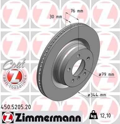 ZIMMERMANN 450520520 Диск тормозной COAT Z перед. 344x30/76 LAND ROVER RANGE III 3.0 D 4x4 02>12, 4.4 02>05