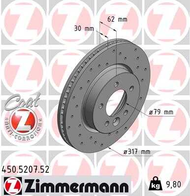 ZIMMERMANN 450.5207.52 диск тормозной Sport перед. 317x30/62-5x120 Land Rover Range Rover Sport 2.7TDVM 05>