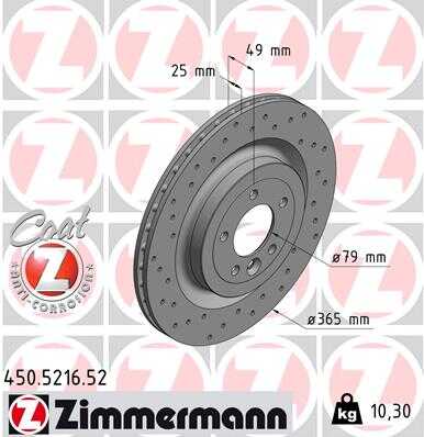 ZIMMERMANN 450521652 Диск тормозной задний! Sport Land Rover Range Rover 3.0-5.0i/D 13>