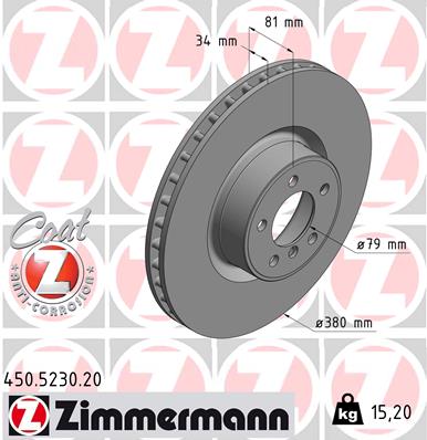 ZIMMERMANN 450.5230.20 Диск тормозной передний! d380мм Land Rover Range Rover III 09-12