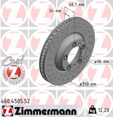 ZIMMERMANN 460.4505.52 Диск тормозной правый! Sport 18' Porsche Panamera/Cayenne III 3.0/3.6/4.8/3.0D 17>