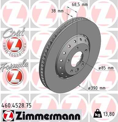 ZIMMERMANN 460.4528.75 Диск тормозной FZ перед. лев. 390x38/68-5x130 Audi Q7 3.0TDi 06>,VW Touareg 3.2/3.0TDi