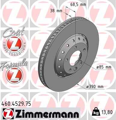 ZIMMERMANN 460.4529.75 Диск тормозной FZ перед. прав. 390x38/68-5x130 VW T5/Touareg 2.0-6.0/1.9-5.0TDI 02>