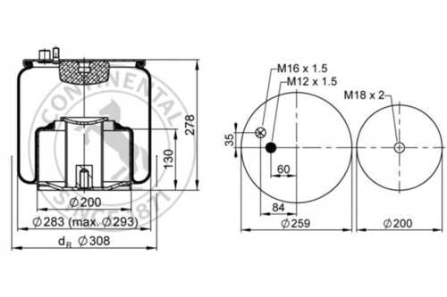 CONTITECH 4884N1P06 Пневмопод. со стак. 1шп. M12 1шп-шт. M16 смещ.35 поршень сталь 1отв. M18 MAN TGA