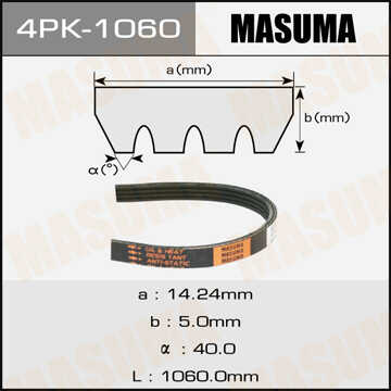 MASUMA 4PK-1060 Ремень поликлиновый! Fiat Tipo/Tempra 2.0i.e. 90-91, Honda Accord 2.0i/2.2i 90-98;Ремень ручейковый;Ремень привода навесного оборудования