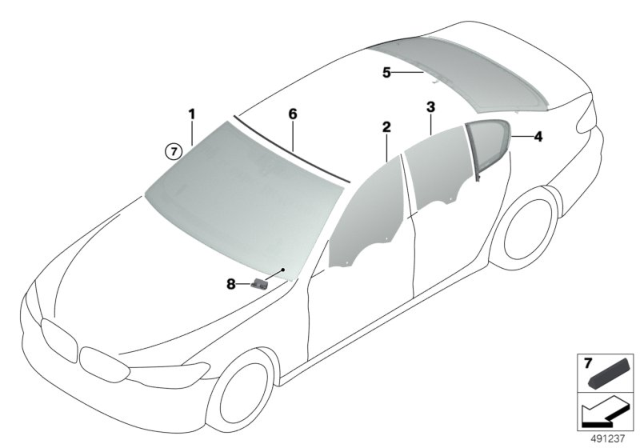 BMW 51317388742 Лобовое стекло grьn 5' G30, G31