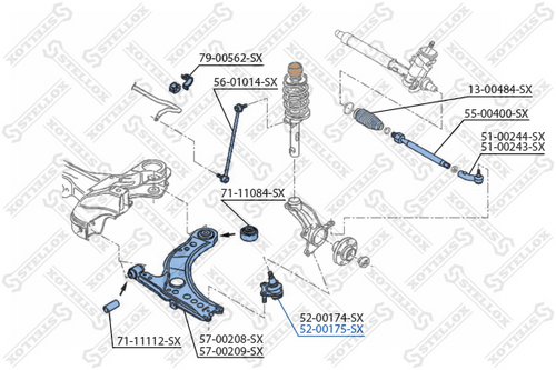 STELLOX 52-00175-SX Опора шаровая нижняя правая комплект! VW Polo 1.2-1.6/1.4-1.9TDi 01>