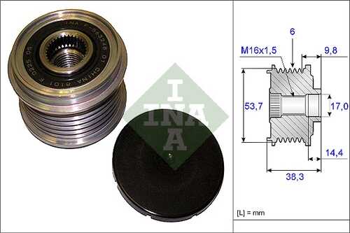 INA 535020310 Шкив генератора! Opel Corsa/Astra/Insignia/Antara 1.4-1.8i 06>