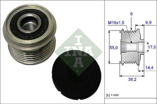 INA 535021610 Шкив генератора! Hyundai IX35/Santa Fe/Tucson, KIA Sorento II/Sportage 2.0i/2.0-2.2D 09>