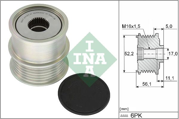 INA 535 0363 10 Alternator pulley fits: AUDI A1, A1 CITY CARVER, A3, A4 B9, A5, Q2, Q3