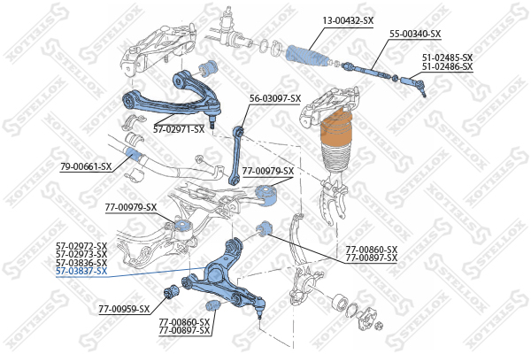 STELLOX 5703837SX Рычаг перед. подвески! нижний прав. Audi Q7/Porsche Cayenne/VW 3.0-4.8/3.0-6.0D 07>