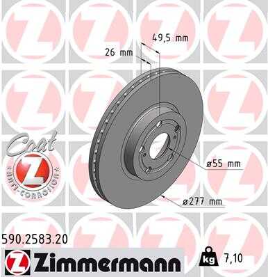 ZIMMERMANN 590258320 Диск торм TOY AVENSIS (T25) KOMBI/STUFENHECK 1,6-1,8 03- пер