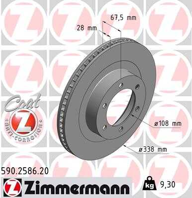 ZIMMERMANN 590258620 Диск тормозной перед. 338x28/68-6x140 Toyota Land Cruiser 4.0/3.0D-4D 03>