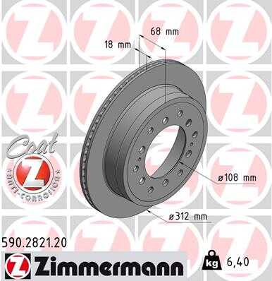 ZIMMERMANN 590.2821.20 Диск тормозной задний! Lexus GX, Toyota Land Cruiser Prado 2.7-4.6i/D-4D 09>