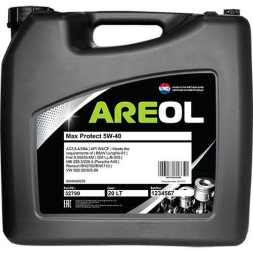 AREOL 5W40AR038 Max Protect 5W40 (20L) масло моторное! синт. acea A3/B4, API SN/CF, VW 502.00/505.00, MB 229.3