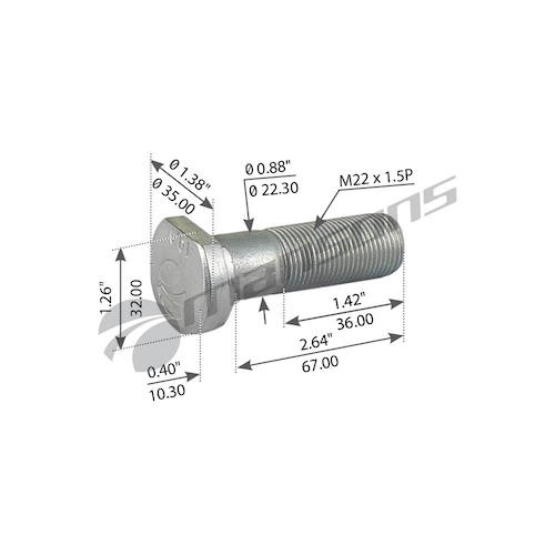 MANSONS 600.115 Шпилька ступицы колеса M22x1.5x67 SAF