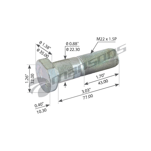 MANSONS 600122 Шпилька ступицы колеса! M22x1.5x78 SAF