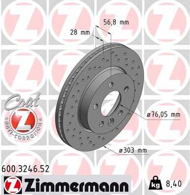 ZIMMERMANN 600324652 диск тормозной Sport перед. 303x28/57-5x120 VW Amarok 2.0BiTDI 10>