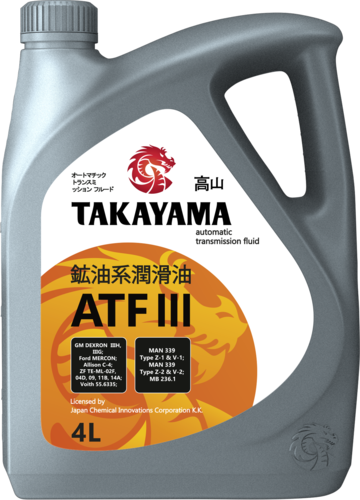 TAKAYAMA 605519 Масло д/автоматических трансмиссий ATF LLL 4Л (ПЛАСТИКОВАЯ канистра);ATF III 4л (пластик)