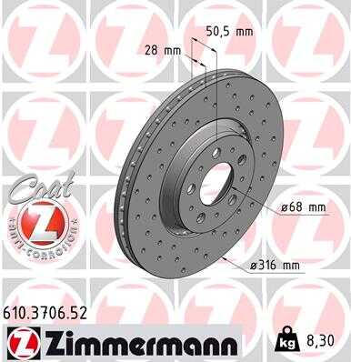 ZIMMERMANN 610370652 Диск тормозной передний! SPORT Volvo XC90 2.5/3.0/2.4TD 02>