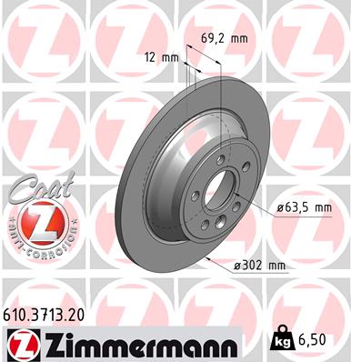 ZIMMERMANN 610371320 Диск тормозной задний! с покрытием Volvo S80 2.0/2.5 08>/V70/XC70 2.5-3.2i/2.4D 06>