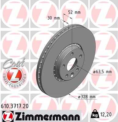 ZIMMERMANN 610.3717.20 Диск тормозной перед. 328x30/52-5x108 Volvo XC60 D4/T5 3.2 08>