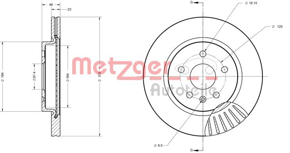 METZGER 6110371 Тормозной диск CHEVROLET, OPEL, SAAB 9-5 2.0 t BioPower 10>12, 9-5 2.0 t BioPower XWD 10>12