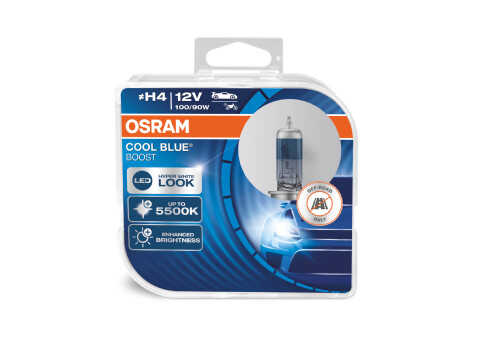 OSRAM 62193CBBHCB Комплект ламп COOL BLUE BOOST! 2шт. (H4) 12V 100/90W P43t цвет. темп. 5000К;Лампа накаливания, основная фара;Лампа галогенная H4 P43t 12V1W 5000K 2шт