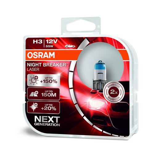 OSRAM 64151NL-HCB Комплект ламп NIGHT BREAKER LASER! 2шт. (H3) 12V 55W PK22s +150% света