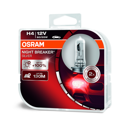 OSRAM 64193NBS-HCB Комплект ламп NIGHT BREAKER SILVER! 2шт. (H4) 12V 60/55W P43t +100% света