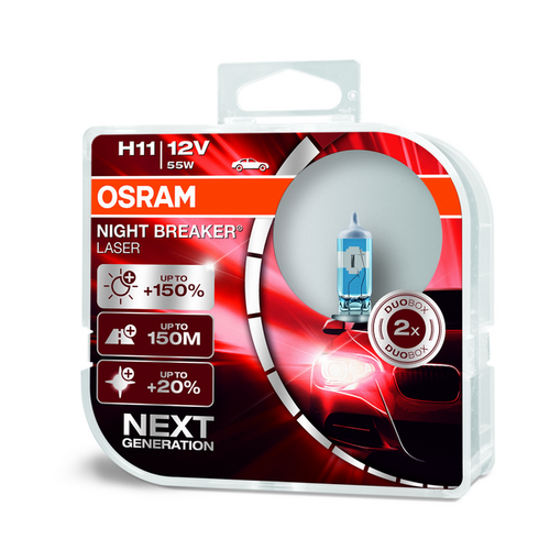 OSRAM 64211NLHCB Комплект ламп NIGHT BREAKER LASER! 2шт. (H11) 12V 55W PGJ19-2 +150% света