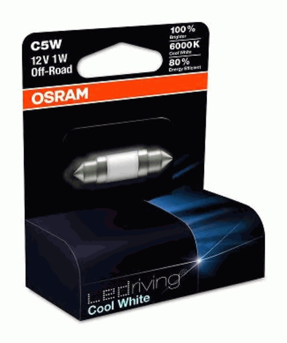 OSRAM 6498CW-01B Лампа LEDRIVING! 1шт. (C5W) 12V 1W SV8.5-8 L=36 mm premium/ хол. белый/ 6000K