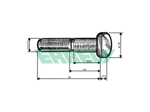 ERREVI 729354 болт колесный M22x1.5x97/62