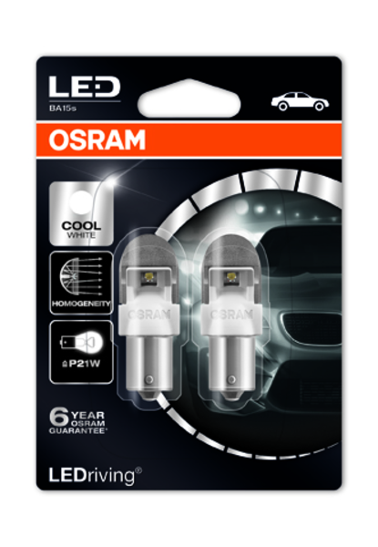 OSRAM 7556CW02B Комплект ламп LEDRIVING! 2шт. (P21W) 12V 1W BA15S premium/ хол. белый/ 6000K