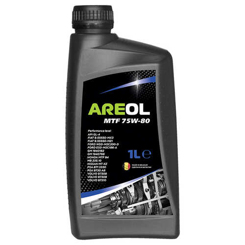 AREOL 75W80AR107 MTF 75W80 (1л) полусинт. трансм. масло для робот. и МКПП API GL-4, MB 235.10, VOLVO 97308