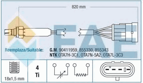 FAE 77184 Лямбда-зонд универсальный! Opel Astra/Calibra/Vectra 1.8i/2.0i 16V <95