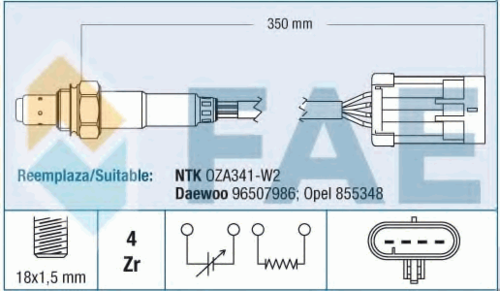 FAE 77195 Лямбда-зонд! Opel Frontera/Corsa,Daewoo Leganza/Matiz 0.8-3.2i 97>