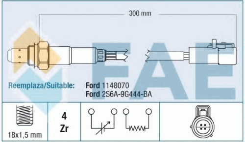 FAE 77264 Лямбда-зонд! Ford Fiesta/Fusion/Ka/Street Ka 1.2-1.6 96>