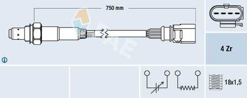 FAE 77399 Лямбда-зонд! L=750mm VW Polo, Skoda Fabia/Roomster 1.6i 06>