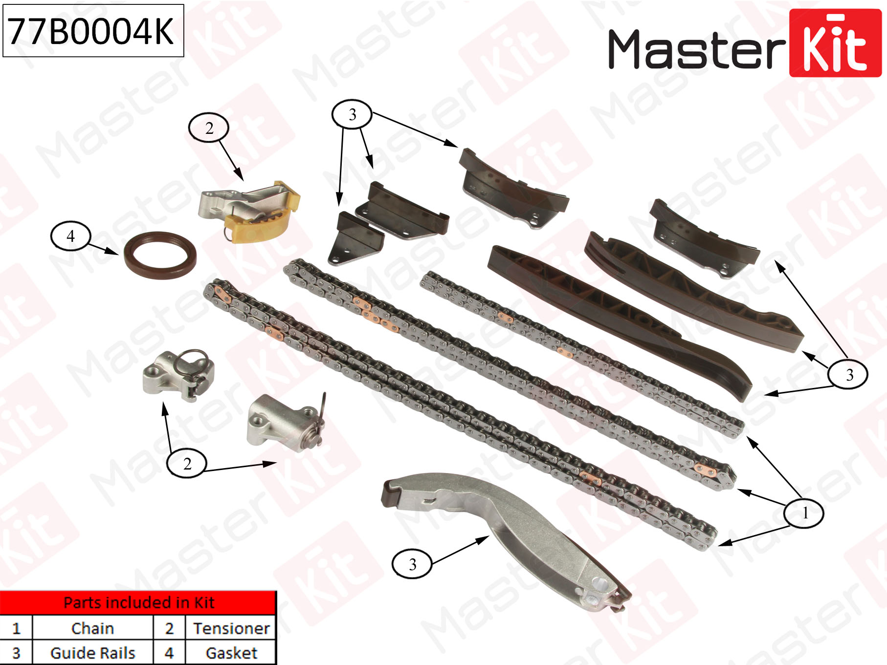 MASTERKIT 77B0004K Комплект цепи ГРМ! KIA Sorento 2.5CRDi D4CB 02-10