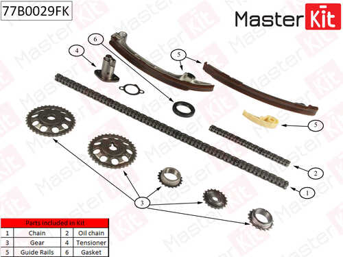 MASTERKIT 77B0029FK Комплект цепи ГРМ! Toyota Avensis 2.0i/2.4i 16V 1AZFE/2AZFE 01-11