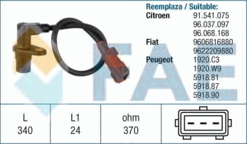 FAE 79033 Датчик положения коленвала! Peugeot 205-806, Renault Laguna 1.6-3.0i/1.9TD 89>